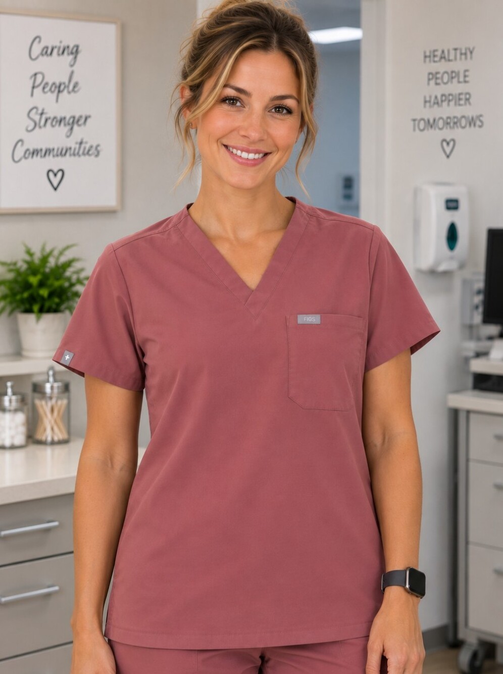 FIGS Catarina Scrub Top Women's Medium Mauve Pink V-Neck Medical Uniform